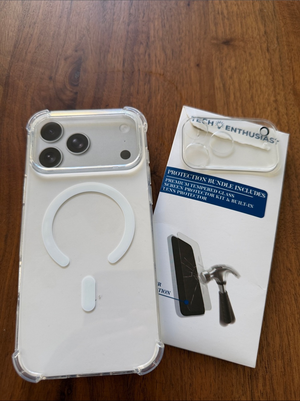 Clear White Magnetic Ring Phone Case with Built-In Lens Cover - Unbranded